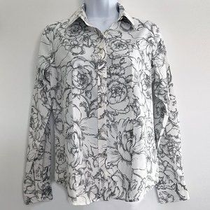 Talbots Large Flower pattern wrinkle resistant button down blouse